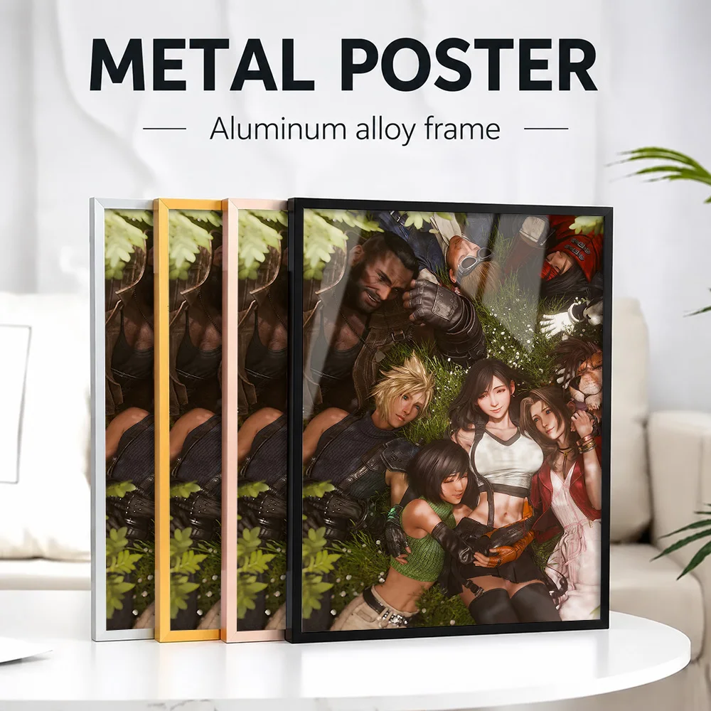 Final Fantasy VII Remake Cast Relaxing Framed Metal Print Personalized Photo Enchanting Graphic Style Wall Art For Home Office