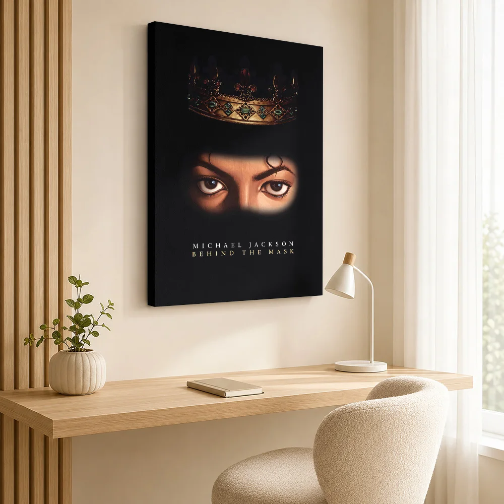 A striking art Michael Jackson Behind the Mask Framed Canvas Print Poster Customized Photo Retro Music Wall Art for Bar Decor