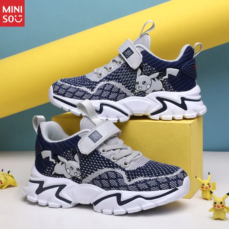 Sepatu Olahraga Anak Miniso Cross-Border untuk Musim Semi Gugur, Sepatu Sneakers Ringan Berbahan Jaring Bernapas untuk Anak Besar