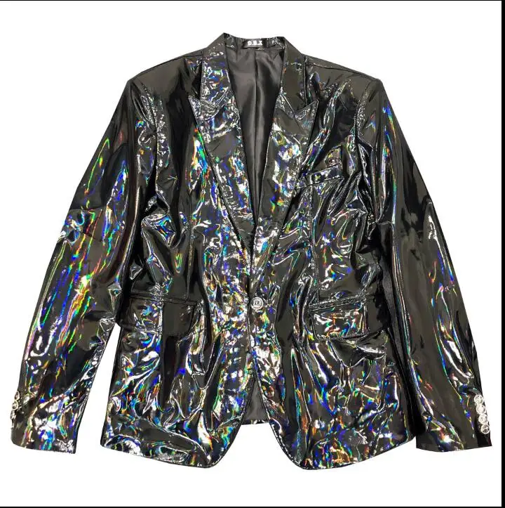 S-6XL New Hot Selling Black Fantasy Mirror Shiny Leather Suit Men's Performance Lacquer Leather Jacket and pants Customized