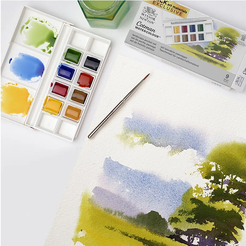 Winsor & Newton Govin 8-Color Solid Watercolor Pocket Set Sky/Floral/Portrait/Landscape Portable Travel Painting Art Supplies