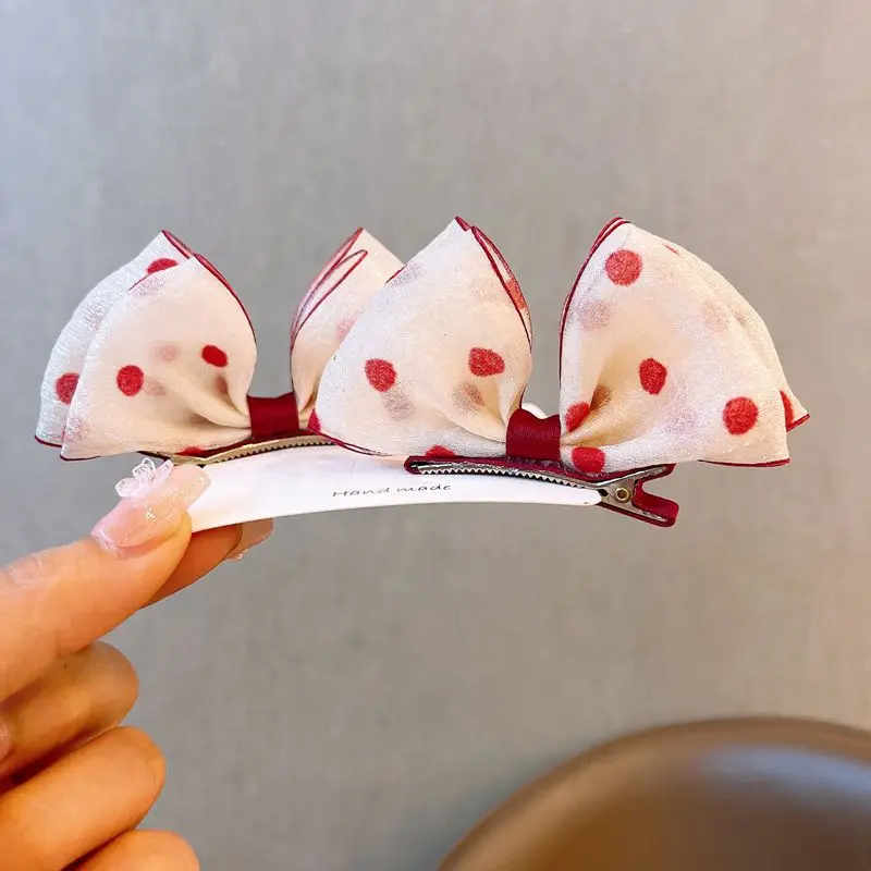 new-three-dimensional-bow-children's-hairpin-girls'-mesh-polka-dot-pair-clip-korean-little-girl-cute-hair-accessories