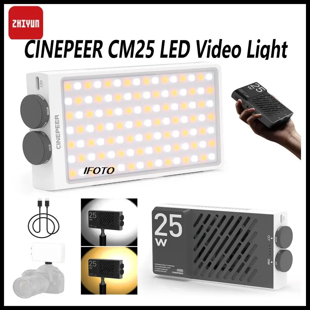 

Ручной светодиодный фонарик ZHIYUN cineодноранговый CM25 25 Вт, фонарь для фотосъемки 2700K-6200K, двухцветный фонарь для фотосъемки