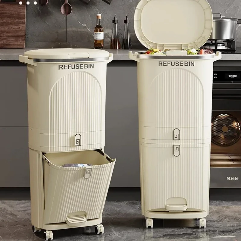 ‌ 2 Fächer-Mülleimer, Trocken- und Nasstrennung – 12 l Küchenpedaldose, Edelstahldeckel, geruchsdicht, Universal-Rollen