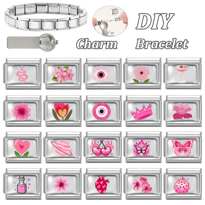 الأزياء الأرجواني الطباعة ستار القلب الكرة No.8 القرش الإيطالية سحر الروابط صالح 9 ملليمتر الفولاذ المقاوم للصدأ سوار المرأة مجوهرات DIY صنع #2