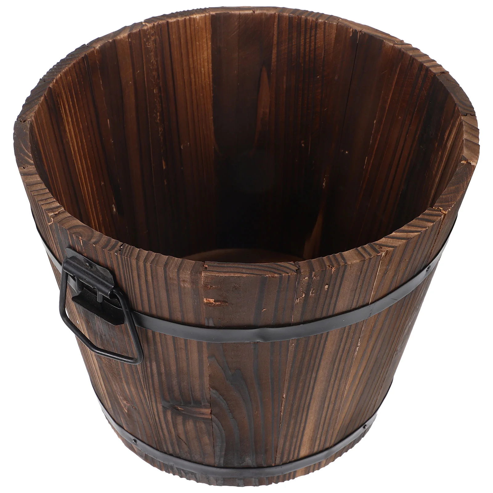 

Carbonized Wood Flowerpot Succulent Plants Bucket Wooden Pail Whisky Small Barrel Home Decor Garden Anticorrosion Retro Style