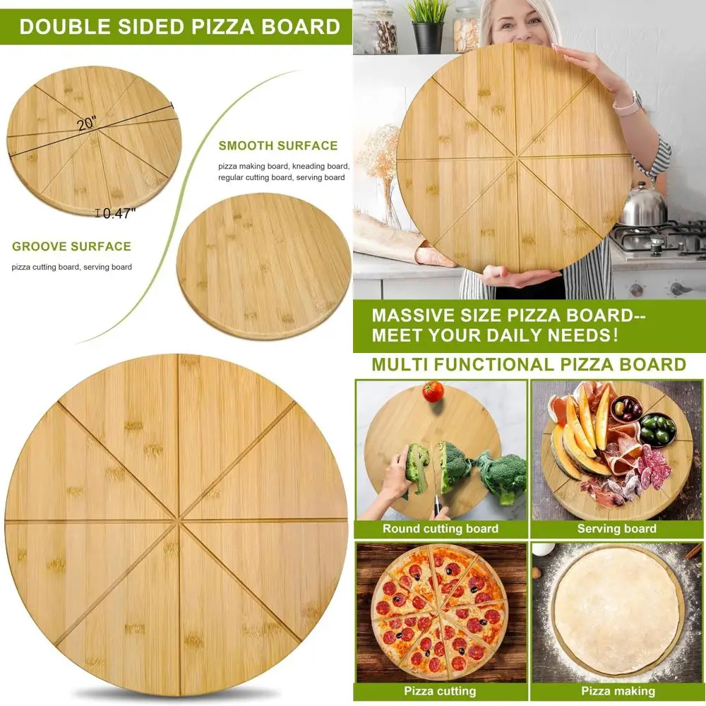 

Очень большая 20-двусторонняя бамбуковая доска для пиццы с режущими канавками и сервировочным подносом