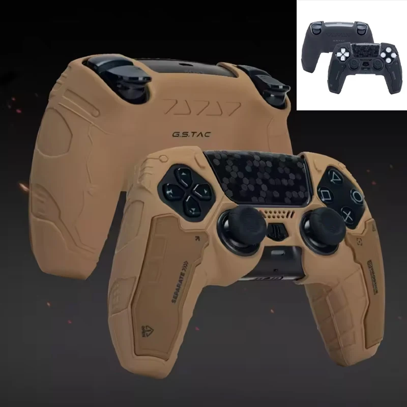 Tactical Mecha Matte Silicone Soft Protector Sticker Skin For Sony Dualsense 5 PS5 Controller Case Thumb Stick Grip Cap Cover