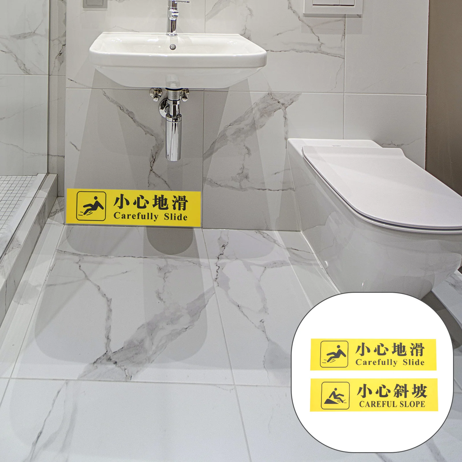 4 Pcs Stick Carefully Stickers Sign for Water Proof Reminding Signs Warning Pvc Public Place Stair Caution Park