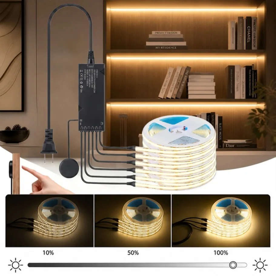0.5m-5m 1-6PCS COB Light Strip set Sync Touch Dimming Controller EU Plug US Plug Cabinet Wardrobe Bedroom TV Background Lighting