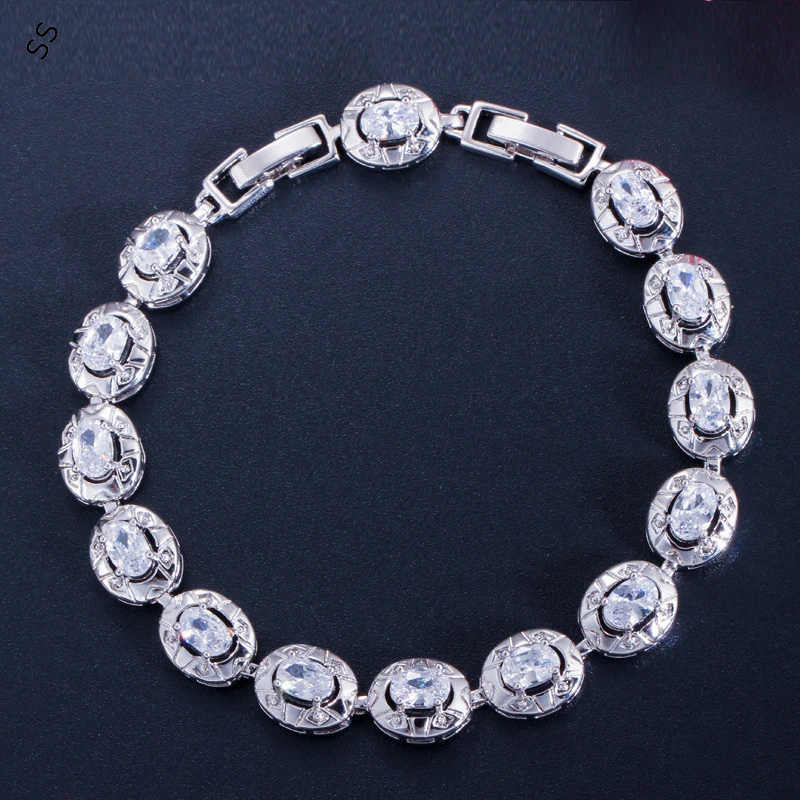 

Fine Jewelry Hand Chain Accessories for Women Fashion Zircon Gemstone Silver Bracelet Super Shiny Ornaments