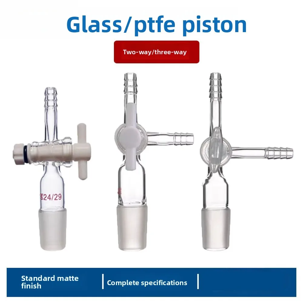 Lab Glass Vacuum Transfer Connector T Shape PTFE Stopcock 2/3 Way Bent Tube Adapter with Ground Joint