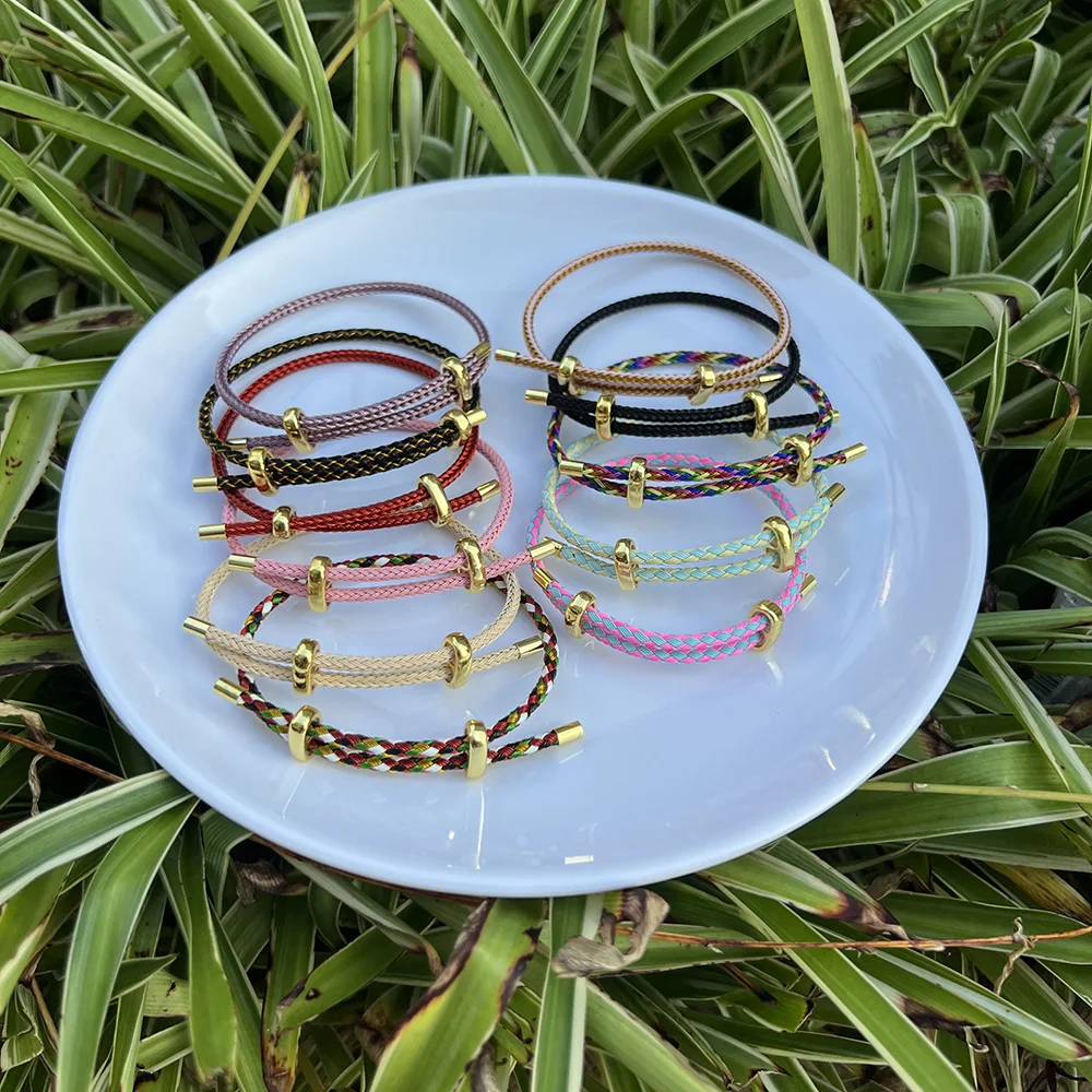 Red Black Steel Wire Adjustable Bangles  Women Colorful Expandable Handmade Braided Rope Couple Bracelets For Women Men Jewelry