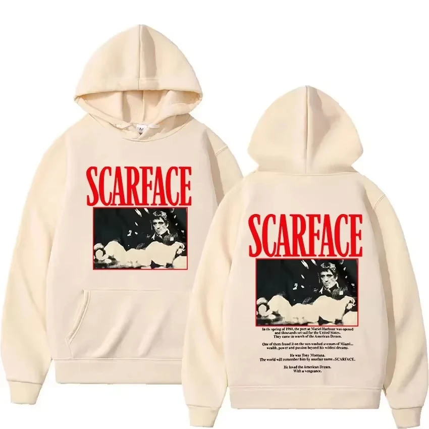 90s Classic Movie Scarface Tony Montana Hoodie Men Women Hip Hop Vintage Long Sleeve Sweatshirt Fleece Pullover Plus Size #4