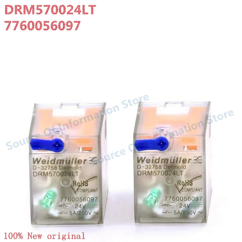 5Pcs DRM570024LT Weidmuller 7760056097 DC24V 14 Pin 4CO 5A Electromagnetic Intermediate Relay with Diode & Manual Test Switch