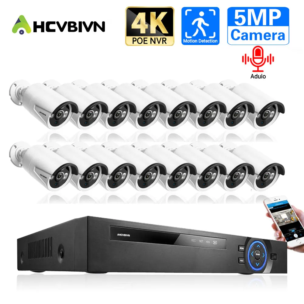 

16CH CCTV System NVR Kit 5MP Outdoor Face Detection Security Protection Audio IP Camera 16CH POE NVR Video Surveillance Set P2P