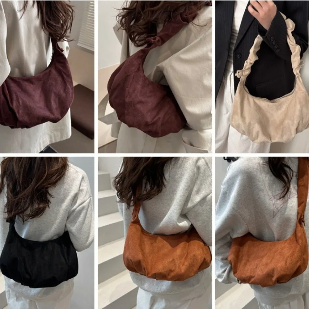 

Fashion Wrinkled Texture Dumpling Bag Retro Style French Design Cloud Bag PU Material Stylish Design Tote Bag Leisure Use
