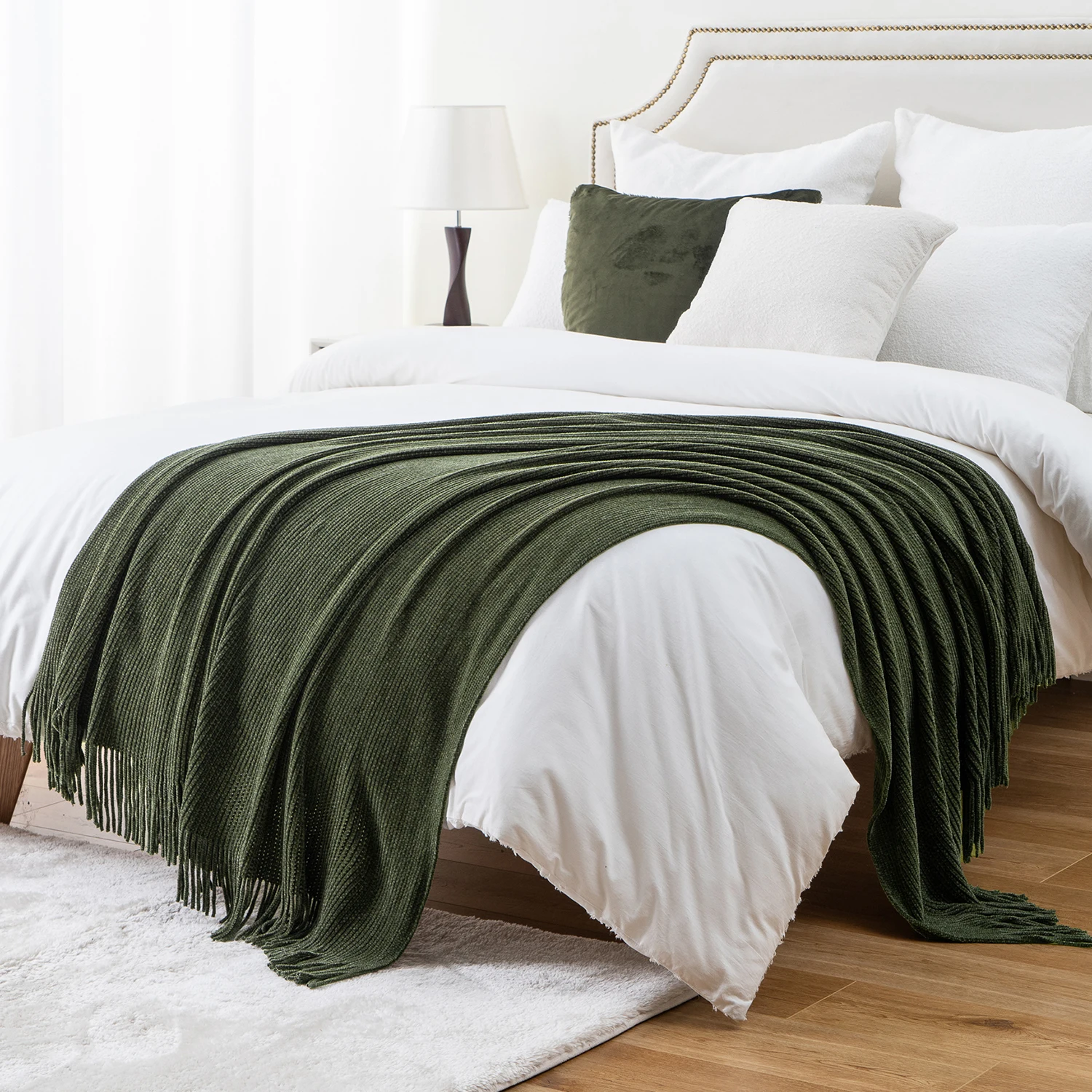 Battilo Chenille Knit Blankets with Tassels Caramel Plaid Throw Blanket for Bed Couch Decorative Sofa Blanket Bedroom Fall Decor
