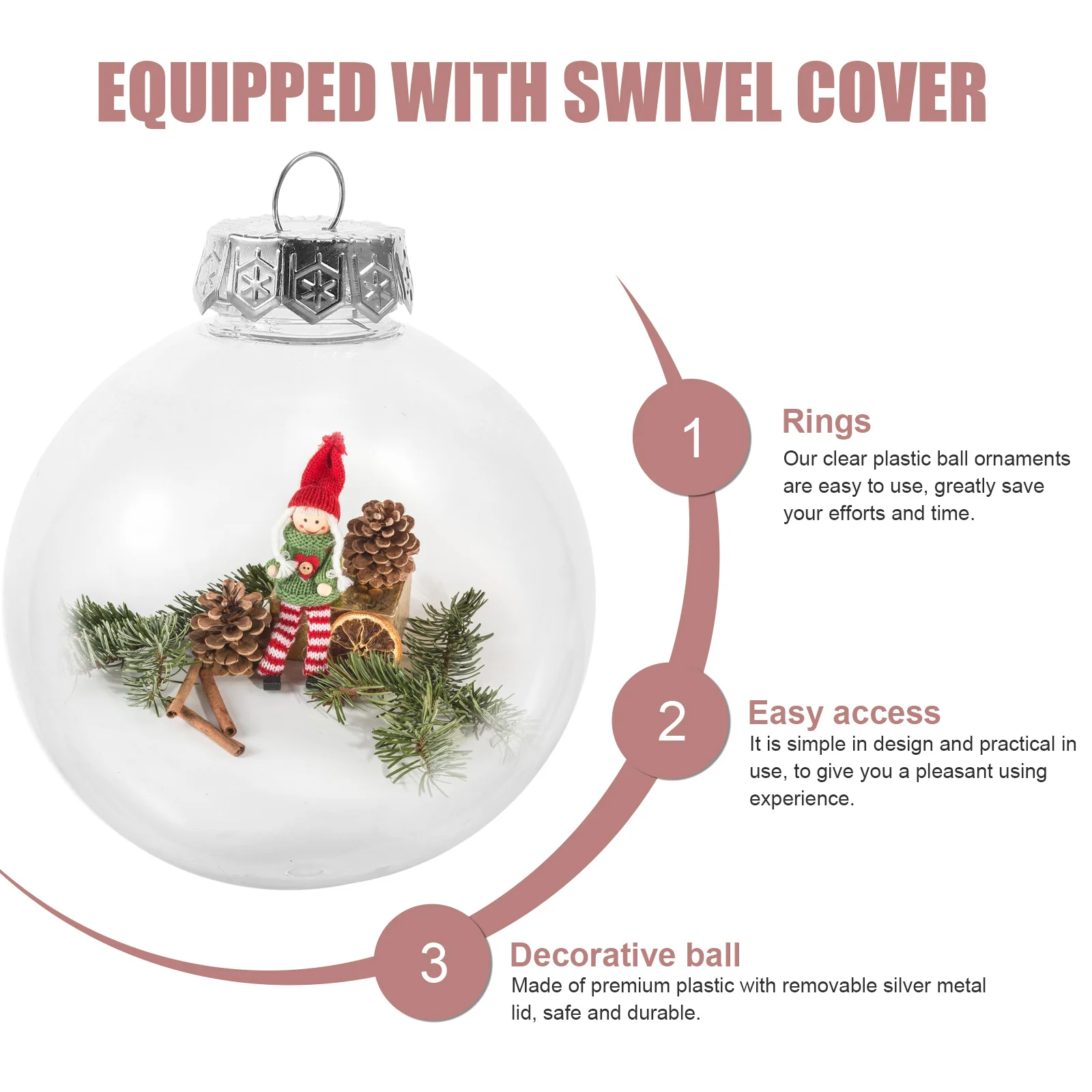 

12Pcs Clear Plastic Transparent Ornament Balls Fillable Decorations Ideal for Christmas Tree Ceiling Wedding Party Anniversary