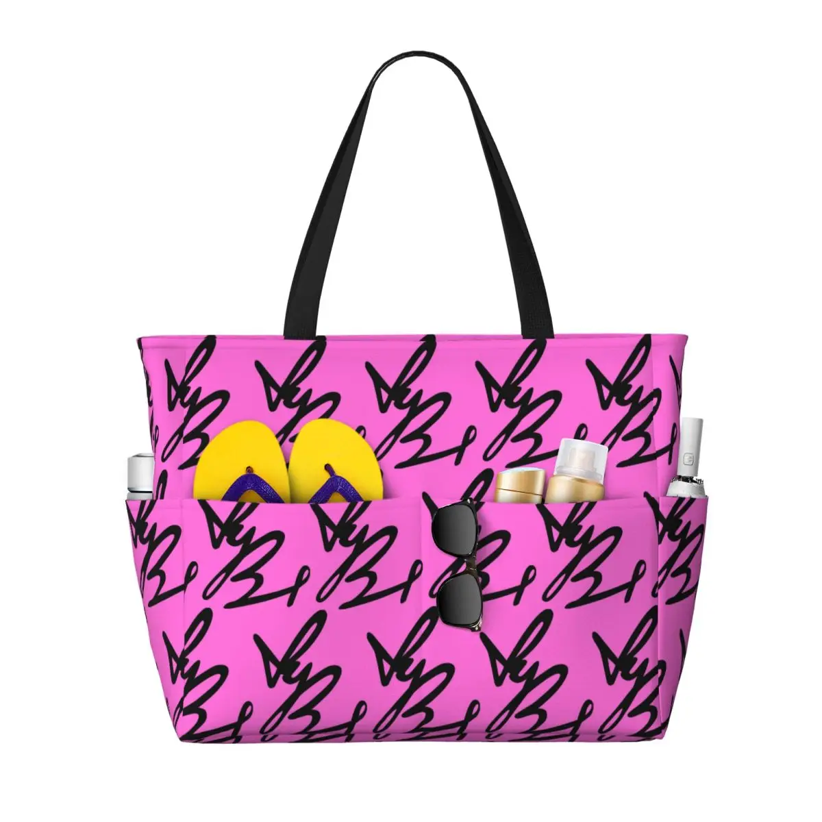 

Yungblud Autograph (Pink And Black) Beach Tote Bag Sport Gym Yoga Duffle Large Tote Bag Women Travel Bag Fitness bag