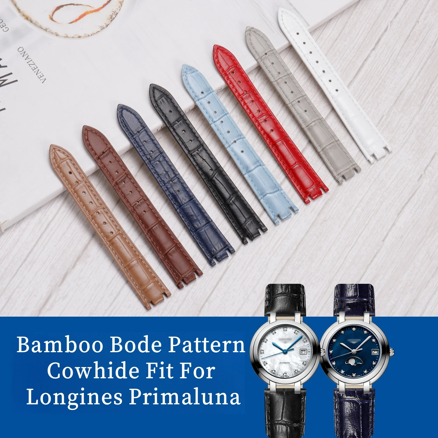 

Genuine Cowhide Leather Watch Strap Fit For Longines Primaluna 15mm 17mm Bamboo-strip Leather Watch Band