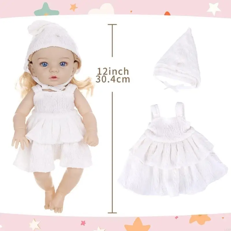 Realistic Vinyls Baby Girl Doll 12inch with Hat Dress for Kids Play Realistic Baby New Borns Asleep Toy Soft L8RB