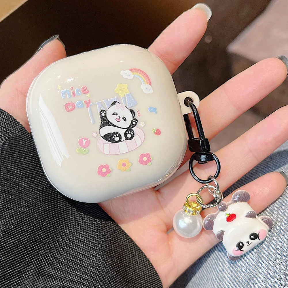 Cartoon Pattern Panda Dog Pig Rabbit Case For Samsung Galaxy Buds FE Buds2 Buds Live Pro Soft TPU Earphone Case With Keychain