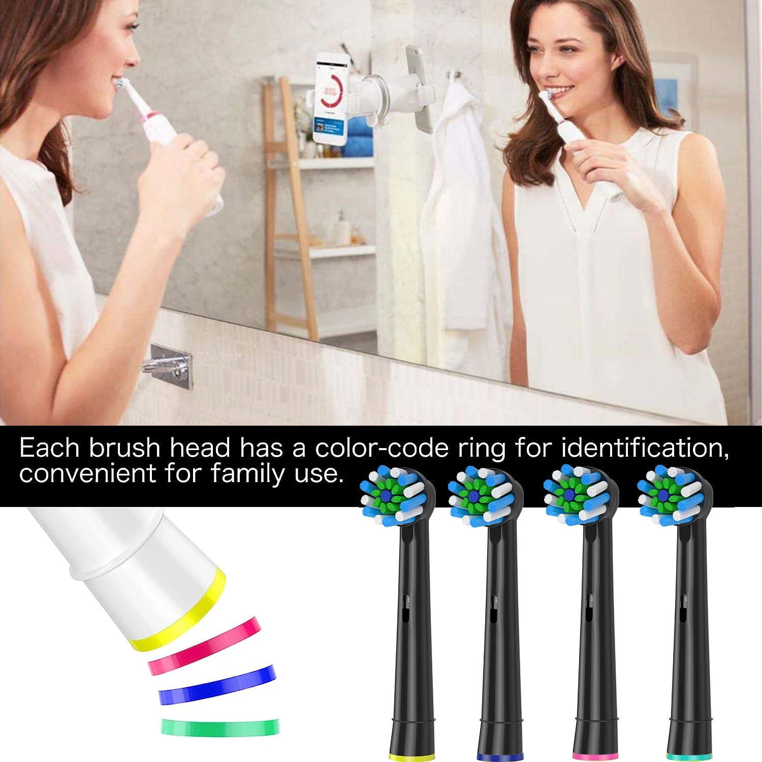 4pcs Cross Clean Brush Heads Compatible with Oral B Electric Toothbrush,Cross Generic Electric Toothbrush Heads,Black