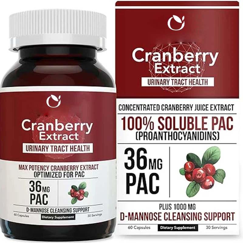 Cranberry-Saft-Extrakt mit D-mannose – 100 % löslicher PAC – unterstützt die Harngesundheit – die effektivste Cranberry-Pille für Frauen