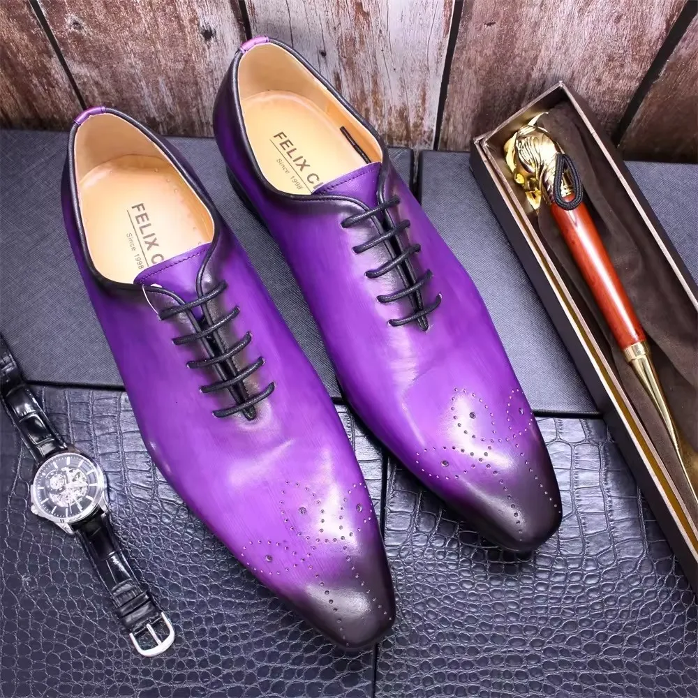 Oxfords Men Genuine Leather Men Shoes Whole Cut Fashion Formal Pointed Toe Formal Business Male Wedding Dress Shoes