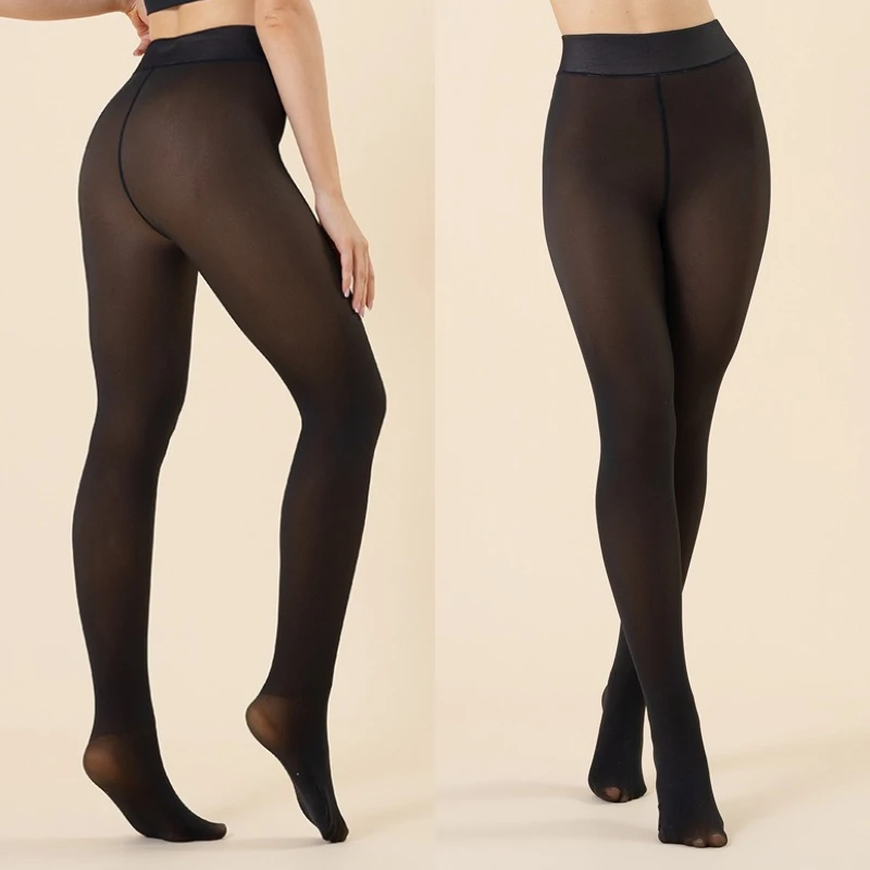 Extra Large Padded Thickened Pantyhose for Women Warm Fake Translucent Meat Outer Wear with One Word Crotch Bottoms Ladies Socks