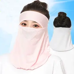 Summer Sunscreen Breathable Ice Silk Mask UV Protection Face Cover Face Veil With Neck Flap Adjustable Outdoor Face Shield