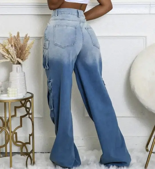 جينز موضة جديدة لعام 2025 متدرج اللون للنساء، نمط شارع العليا، جينز مخصص عالي الخصر مستقيم الساق