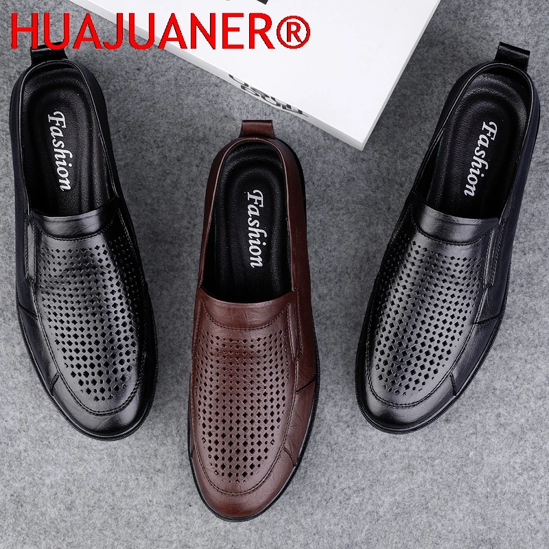 

Slip-On Genuine Leather Loafers Luxury Brand Men Casual Shoes Designer Spring Summer Male Flats Comfy Lightweight Driving Shoes