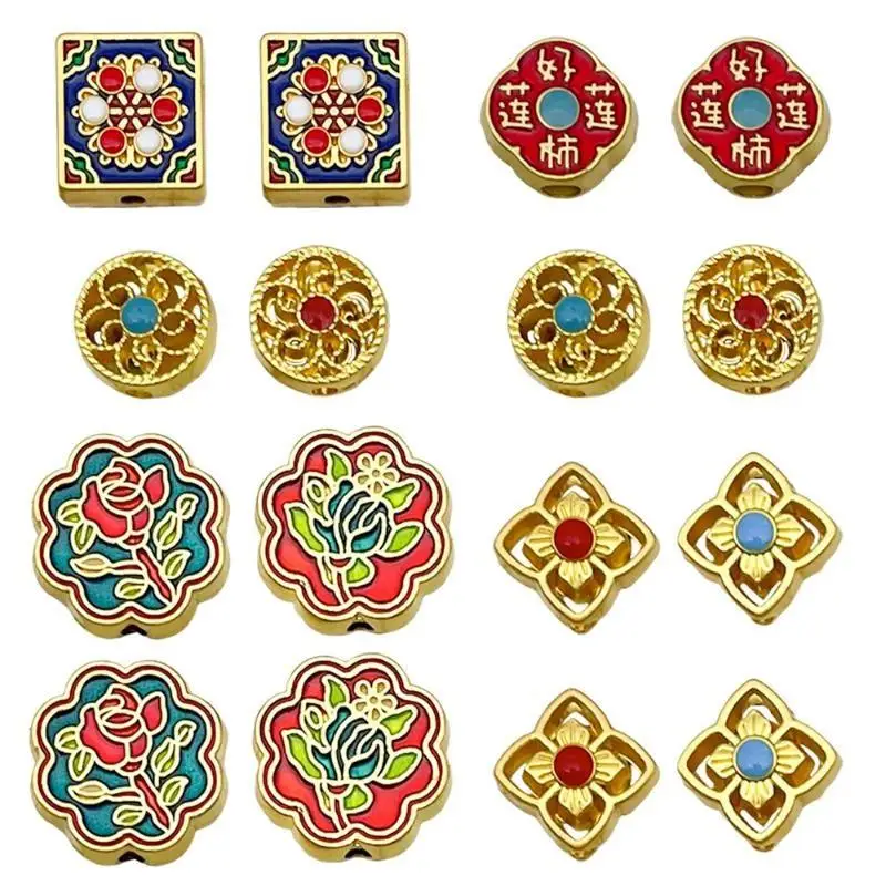 10Pcs Gold-Plated Alloy Bead Jewelry Lotus Cube Spacer Bead Handmade DIY Necklace Bracelet Earring Keychain Accessory