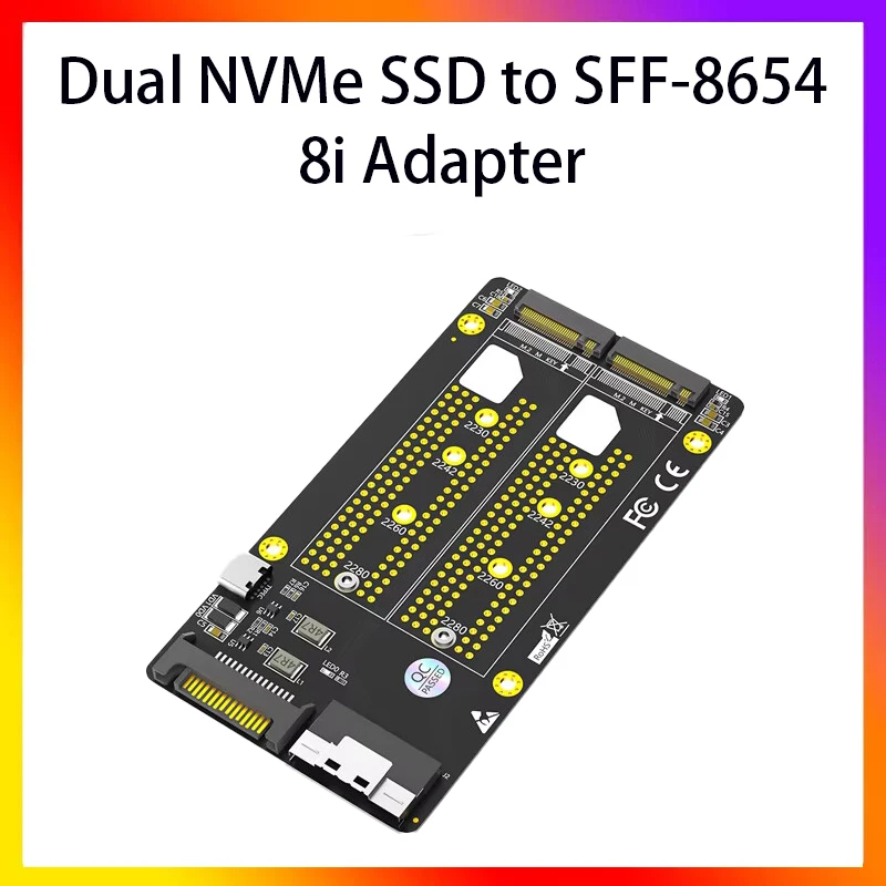 Dual 2X M.2 NVME SSD to Slimline SFF-8654 8X Adapter Supports M.2 Nvme SSD In Format 2230/2242/ 2260/2280 Dual Nvme SSD Design