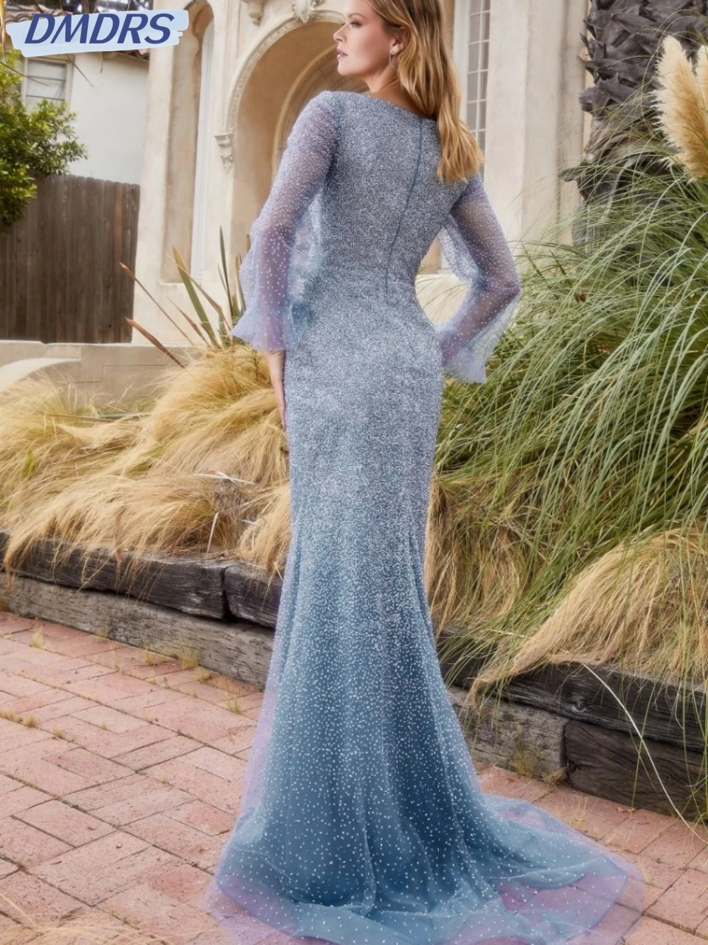 Romantische Liefje Hals Lange Mouw Prom Jurk Sprankelende Glitter Cocktailjurk Eenvoudige Elegante Lange Avondjurken Robe De Mariée