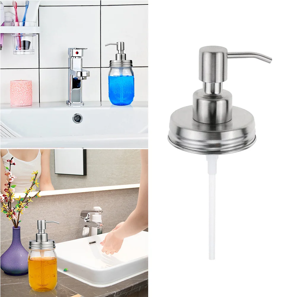 

1Pcs Stainless Steel Soap Dispenser Pump Lid Mason Jar Cover Replacement Easy Dispensing for Bathroom Kitchen Laundry