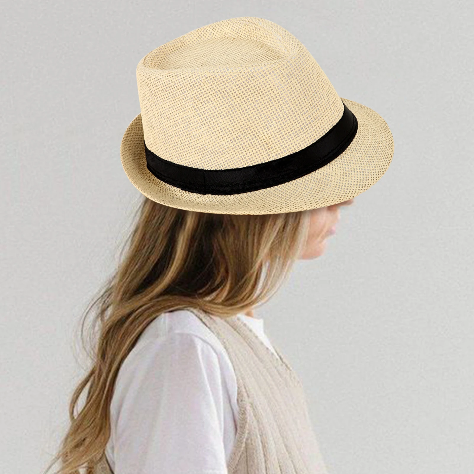 قبعة شمس عصرية للجنسين على الطراز البريطاني قبعة شاطئ من القش للاستخدام الخارجي للرجال والنساء في الصيف للحماية من الشمس قبعة بحافة واسعة