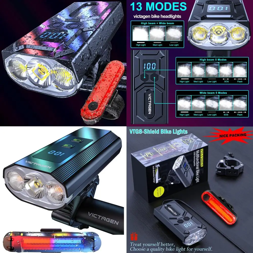 

Victagen Super Bright Bike Lights 8000Lm для ночной езды, супер яркие 3 светодиодные фонари для велосипедных/велосипедных фар с дальним светом и