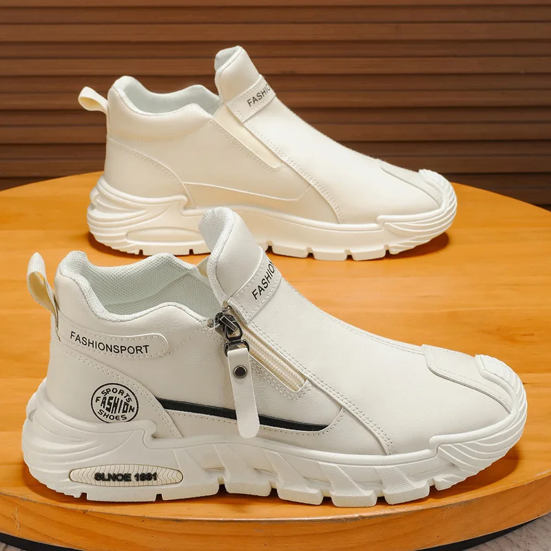 

Autumn High Cut Thick Soled Men's Casual Shoes Anti Slip Wear-resistant White Short Boots Soft Soled Outdoor Men's Ankle Boots