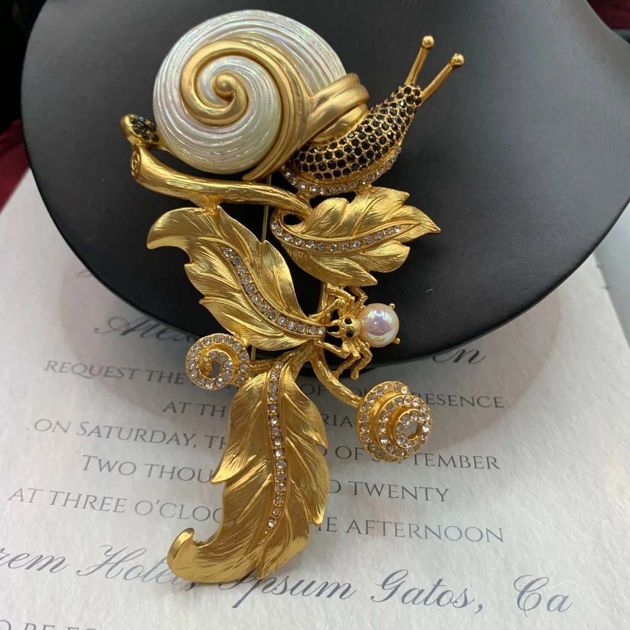 Vintage Baroque Heavy Craft Snail Brooch, Real Gold Plated Brushed Finish, Luxury High-end Brooch
