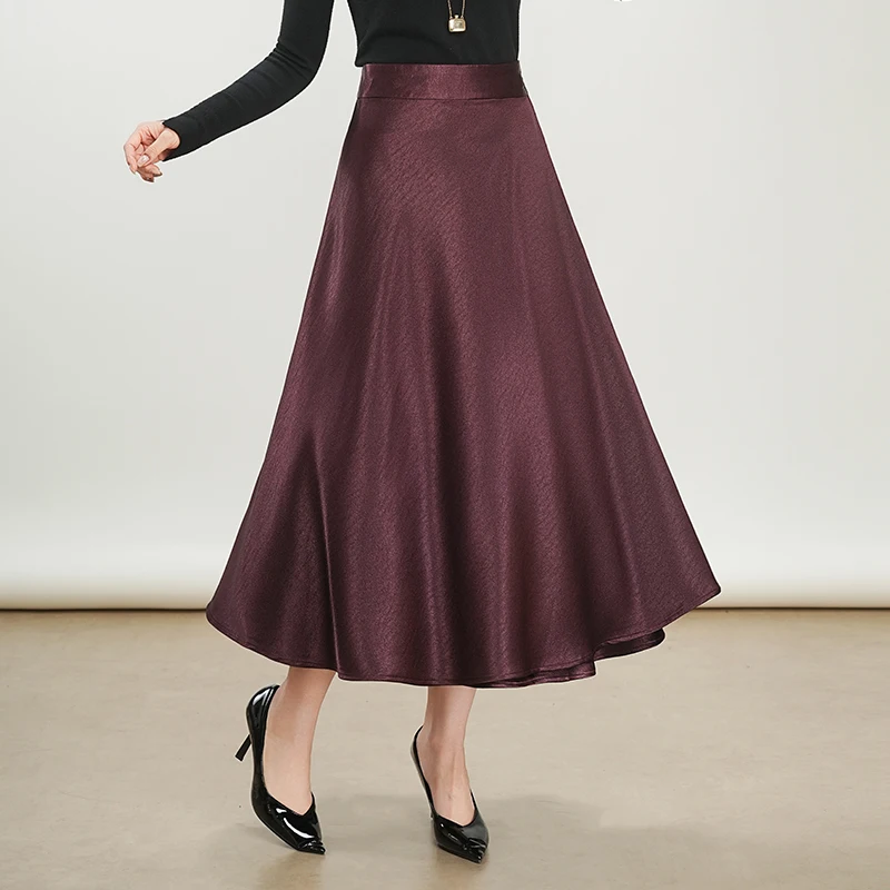 

Новая женская осенняя юбка-миди с высокой талией, А-силуэт, асимметричная, из полиэстера, атласная, фасон «зонтик»