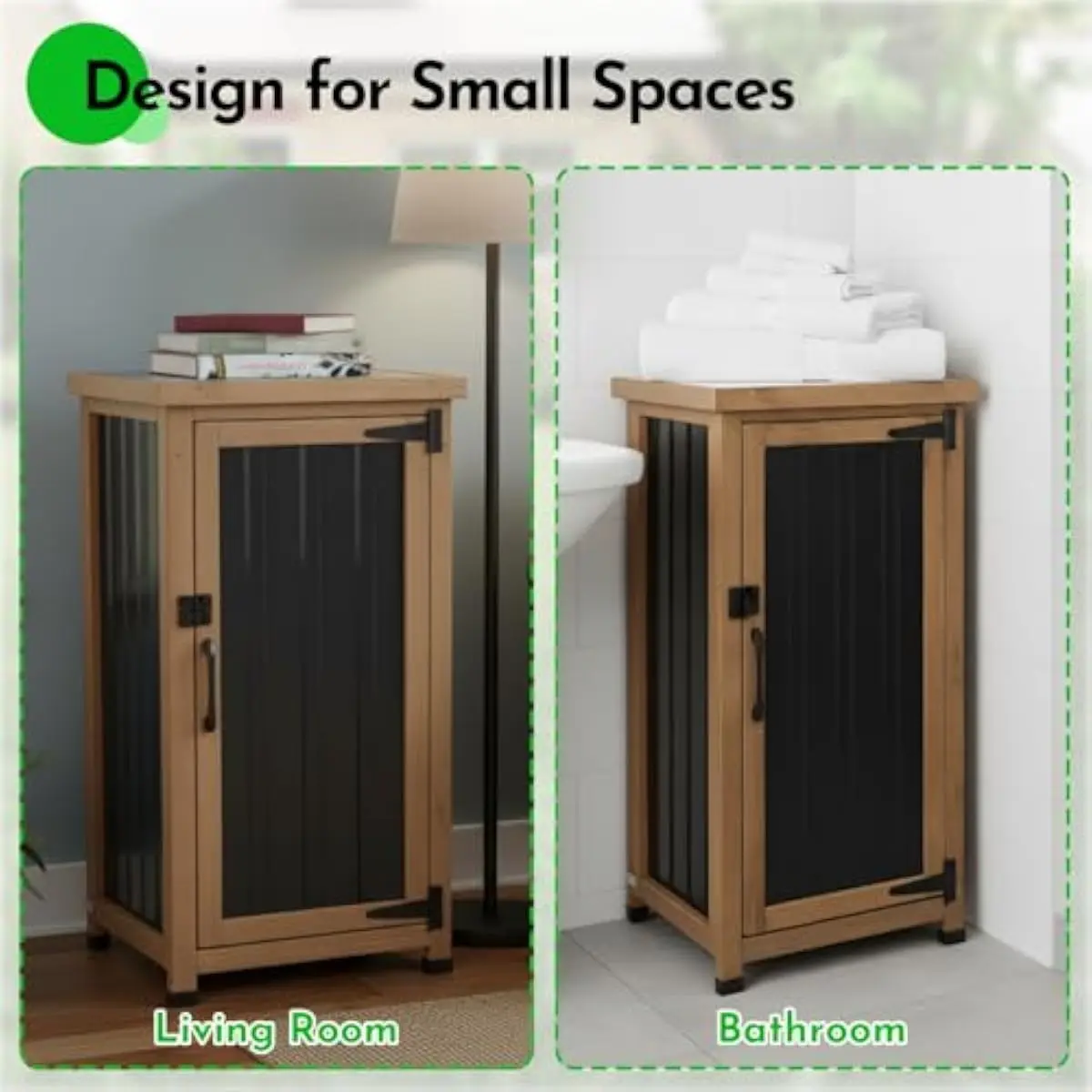 Small Outdoor Storage Cabinet Weatherproof, Wood Garden Potting Bench Table with Removable Shelves, Metal Top, Outdoor Cabinet W