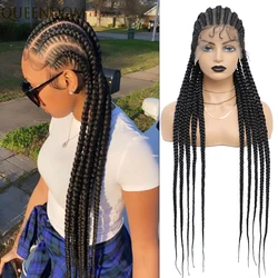 36 Inches Full Lace Box Braided Wig Cornrow Braids Lace Wigs Synthetic 360 Knotless Box Braids Lace Front Wigs for Black Women