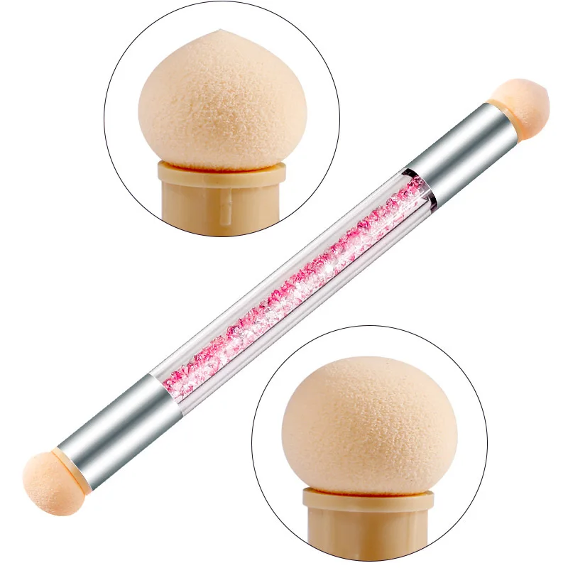 Double-ended Gradient Shading Pen Dotting Brush Head Sponge Rhinestone Handle Nail Art Painting Tool Nail Art Brush