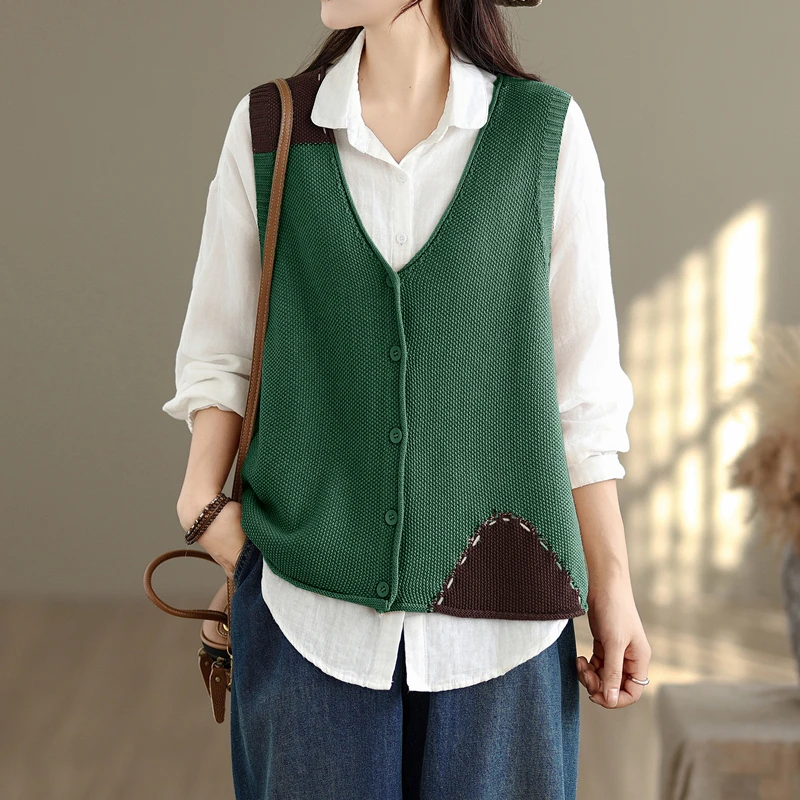 봄 가을 니트 스웨터 베스트 여성용 아우터웨어 다용도 레이어링 루즈핏 레트로 디자인 싱글 버튼 클로저