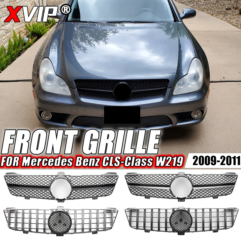 

XVIP Front Chrome Diamonds Style Bumper Grille For Mercedes Benz CLS W219 CLS350 CLS550 2009-2011 Glossy Black GTR Style Grilles