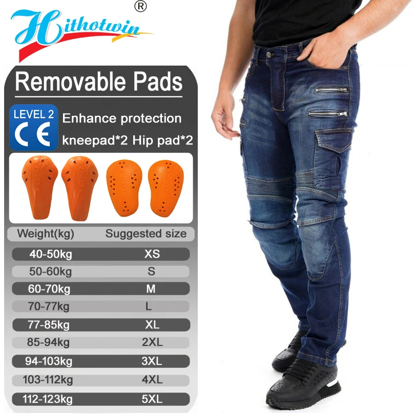 

Мужские мотоциклетные джинсы, защитное снаряжение, мотоциклетные брюки на молнии, синие брюки для мотокросса, езда на четыре сезона Hi07