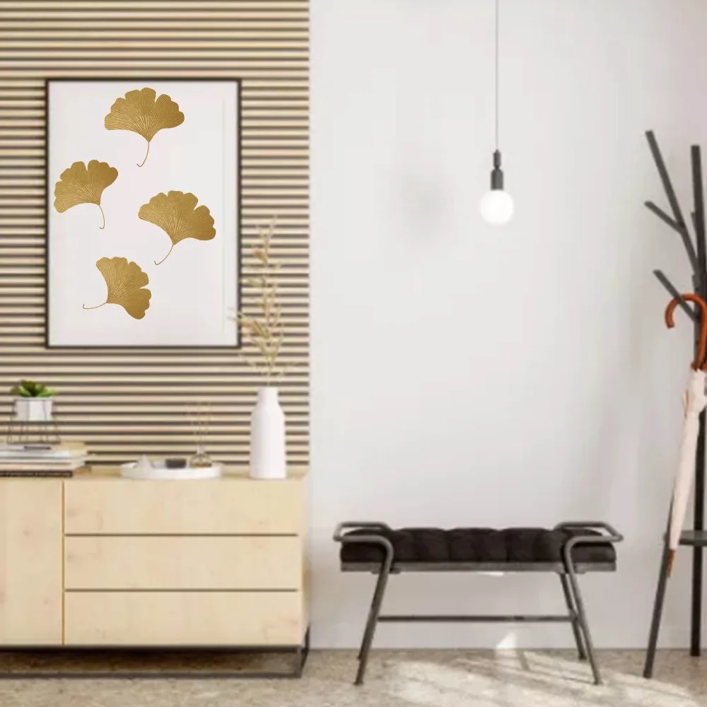 Iron Metal Material Ginkgo Biloba Wall Art 3D Design Gold Hanging Wall Sculpture 12.99x12.60in Fadeless Coating